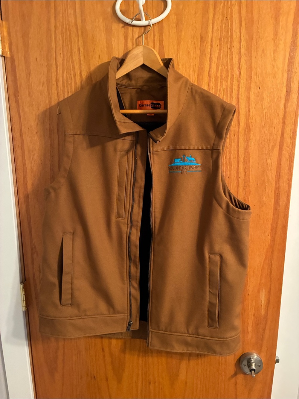 Carhartt Brown Work Vest with Teal Chest Logo